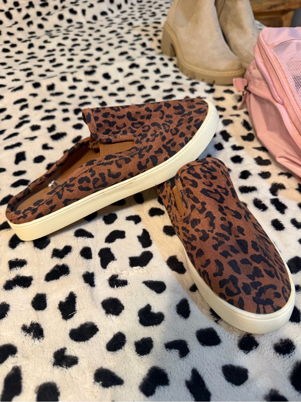 Leopard-Print Slip-On Mule Sneakers in Brown